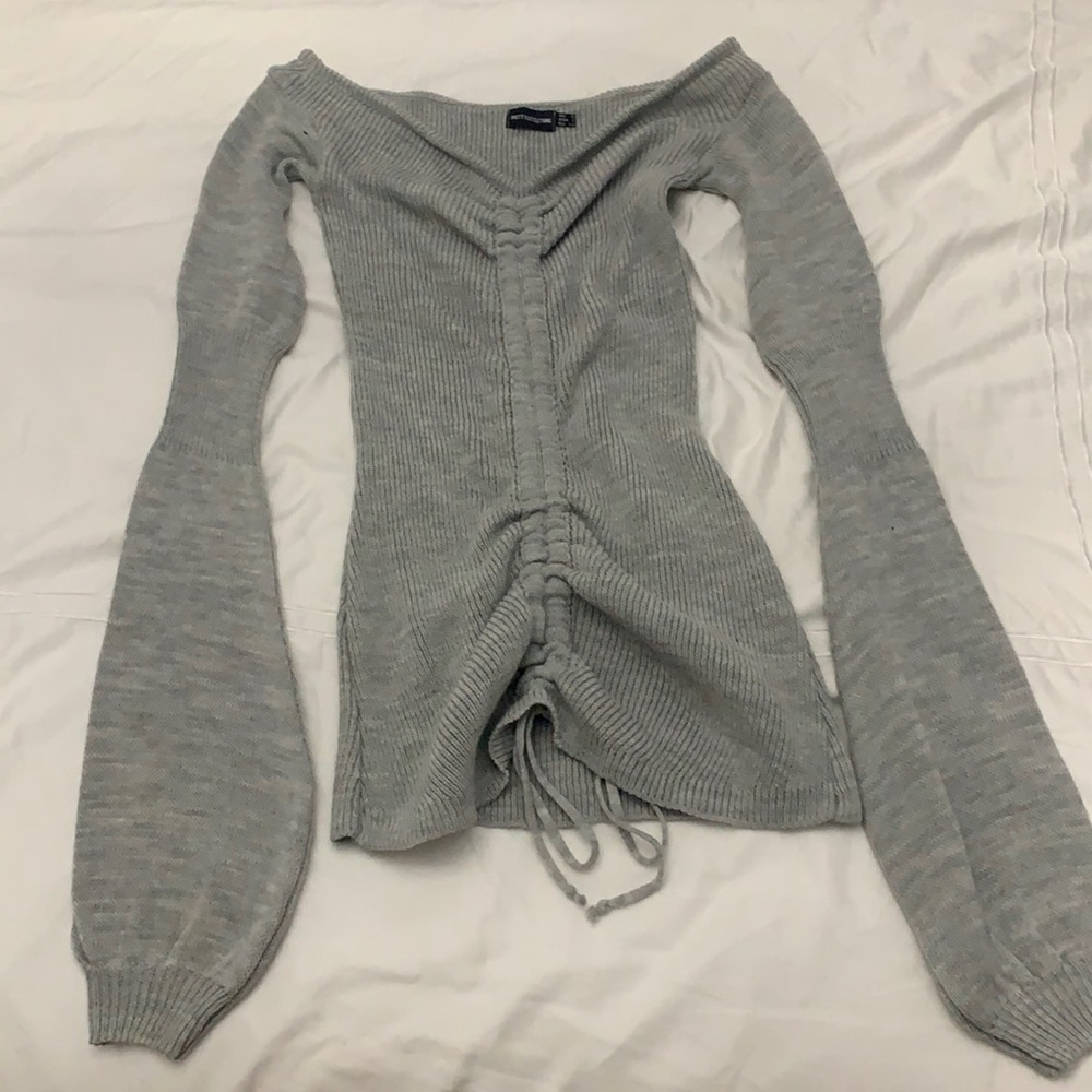 Gray off the shoulder sweater dress